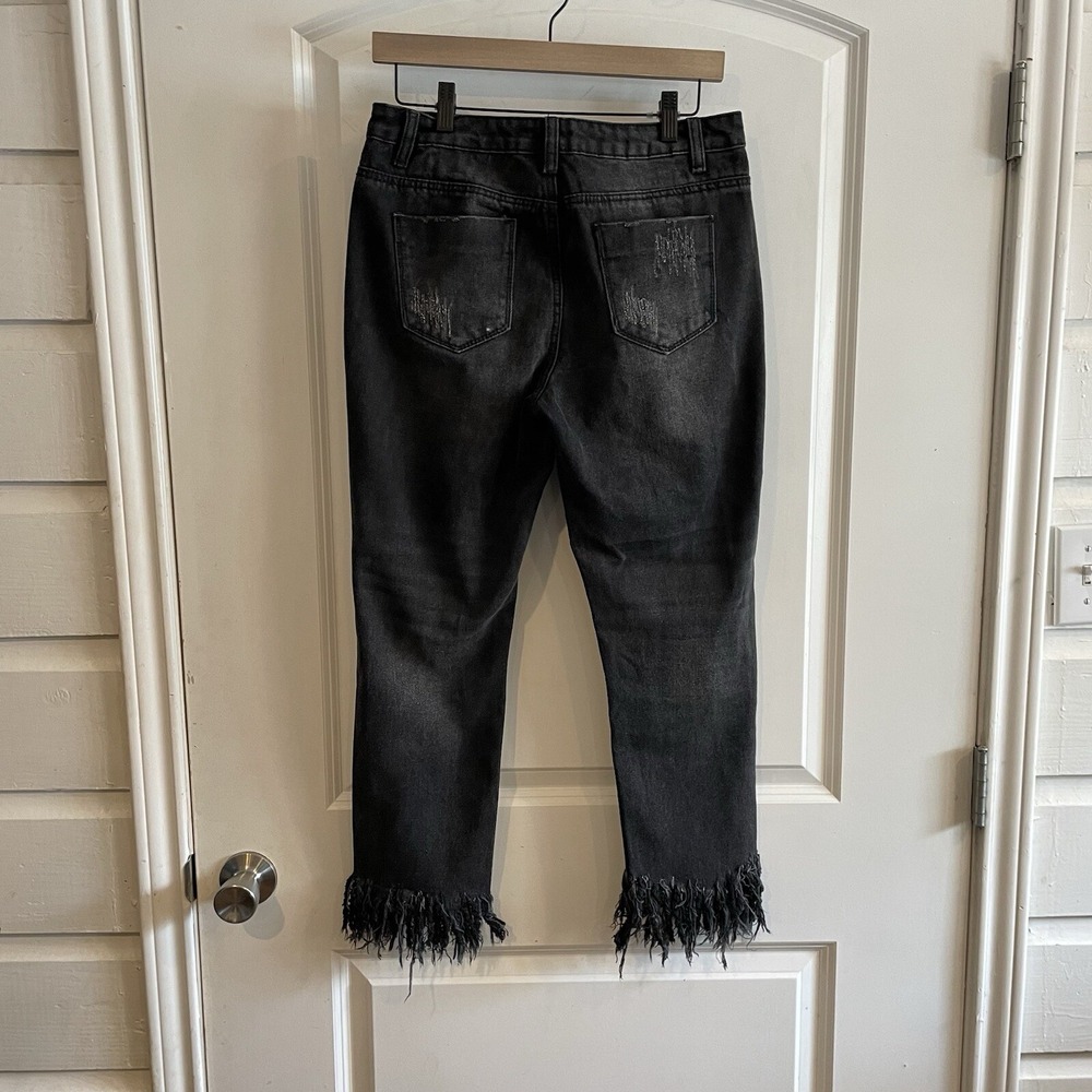 Signature8 Womens Black Jeans Medium Distressed‎ Frayed Fringe Hem - Picture 2 of 9